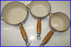 LE CREUSET Cast Iron 5 Saucepan Set. Hazel Nut Brown. Used LE CREUSET