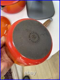 Le Creuset 3 Pan Set Volcanic Orange Cast Iron Saucepans With Lids 16, 18 & 20cm