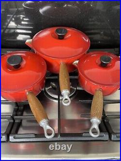 Le Creuset Cast Iron 3 Saucepan Set Red 16, 18, 20