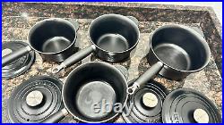 Le Creuset Cast Iron Black Pan Set (Large & Small) with Handles and Lids