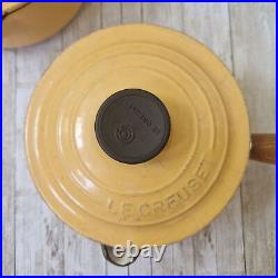 Le Creuset Custard Yellow Vintage Saucepans x 3 With Lids and Wooden Handles