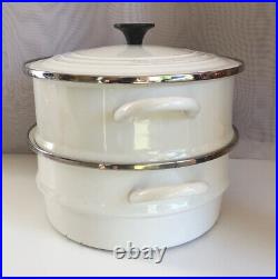 Le Creuset Double Boiler Steamer Size 22 Enamelled Cast Iron White
