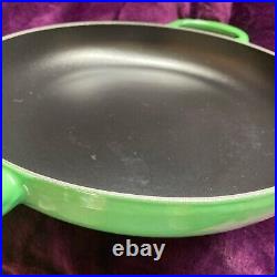 Le Creuset Frying Pan Nearly New Bamboo Green Cast Iron Wood Wooden Handle 28cm