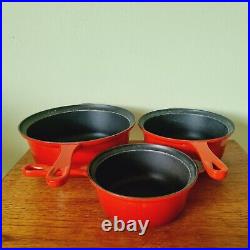 Le Creuset Red Cast Iron Saucepan Pots 18 22 26 Set of 3 Vintage