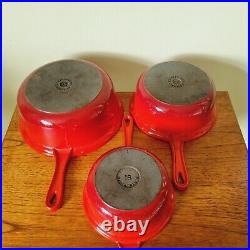 Le Creuset Red Cast Iron Saucepan Pots 18 22 26 Set of 3 Vintage