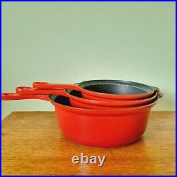 Le Creuset Red Cast Iron Saucepan Pots 18 22 26 Set of 3 Vintage