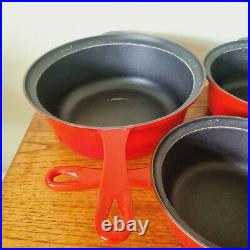 Le Creuset Red Cast Iron Saucepan Pots 18 22 26 Set of 3 Vintage