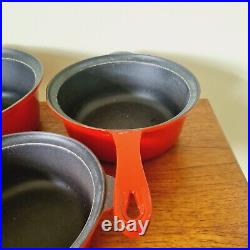 Le Creuset Red Cast Iron Saucepan Pots 18 22 26 Set of 3 Vintage