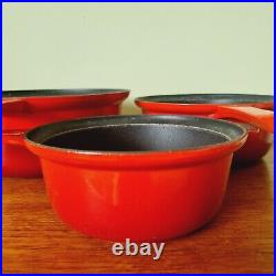 Le Creuset Red Cast Iron Saucepan Pots 18 22 26 Set of 3 Vintage