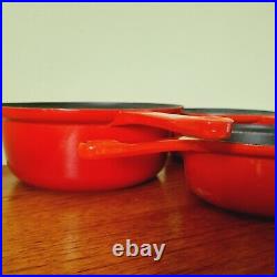 Le Creuset Red Cast Iron Saucepan Pots 18 22 26 Set of 3 Vintage