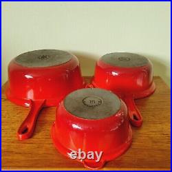 Le Creuset Red Cast Iron Saucepan Pots 18 22 26 Set of 3 Vintage