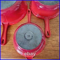 Le Creuset Red Cast Iron Saucepan Pots 18 22 26 Set of 3 Vintage