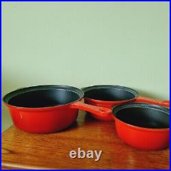 Le Creuset Red Cast Iron Saucepan Pots 18 22 26 Set of 3 Vintage