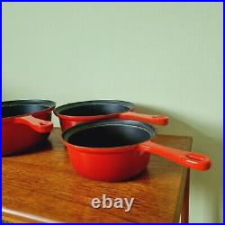 Le Creuset Red Cast Iron Saucepan Pots 18 22 26 Set of 3 Vintage