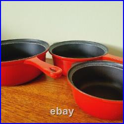 Le Creuset Red Cast Iron Saucepan Pots 18 22 26 Set of 3 Vintage