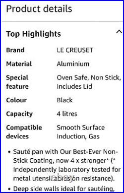 Le Creuset Toughened Non Stick Saute Pan/Glass Lid 26 cm (RRP £189 New In Box!)