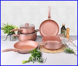 Luxury Cookware Pan Set of 8 Pans Casserole Rose Pink Durable Non-stick All Hobs