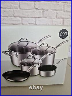 M&S Stainless Steel 5 Piece Pan Set New Sealed