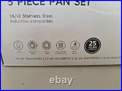 M&S Stainless Steel 5 Piece Pan Set New Sealed