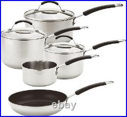 Meyer Stainless Steel Pan Set of 5 Induction Hob Suitable Pots and Pans Set w