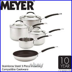 Meyer Stainless Steel Pan Set of 5 Induction Hob Suitable Pots and Pans Set w