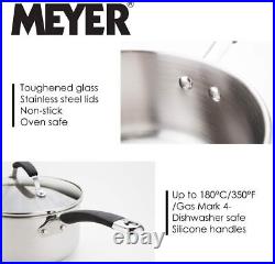 Meyer Stainless Steel Pan Set of 5 Induction Hob Suitable Pots and Pans Set w