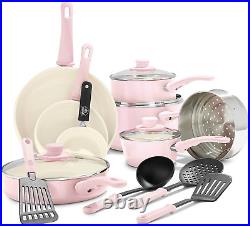 Non-Stick Cookware Set, 16-Piece Pots and Pans with Soft Grip Handles, PFAS-Free