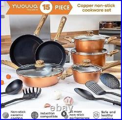Non-Stick Induction Pots and Pans Set 15Pcs, Kitchen Cookware with Lids -Nuovva
