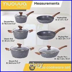 Non-Stick Marble Pots and Pans Kitchen Cookware with Lids, Utensils 15Pcs-Nuovva