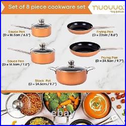 Non-Stick Pots Induction Hob Pots Set 8pcs Kitchen Cookware with Lids Nuovva