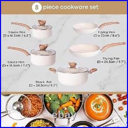 Non Stick Pots and Pans Set Induction Hob Cookware Set 8pcs Cream by Nuovva