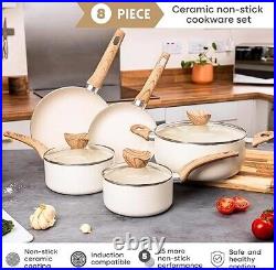 Non Stick Pots and Pans Set Induction Hob Cookware Set 8pcs Cream by Nuovva