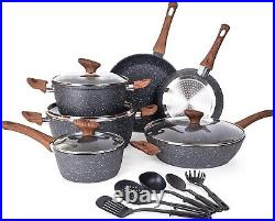 Non Stick Pots and Pans Set Induction Hob Pots Set 15Pcs Kitchen Cookware