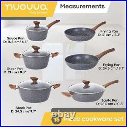 Nuovva Non Stick Pots and Pans Set Marble, 15 Piece Included Utensils Set