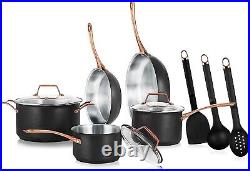 NutriChef NCONYX Non-stick Kitchenware Pots&Pans -11 Pcs- Black / Golden Handles