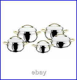 OMS 10pc Professional Catering Gold Stock Pot Casserole Set 18/10 S/Steel 1010