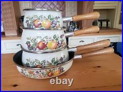 Rare Johnson Brothers Swan Fresh Fruit Set Of 3 Saucepans Lids & Frying Pan