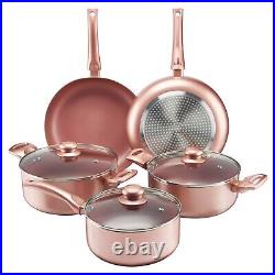 Rose Gold Pots & Pans Set 8pc Non-Stick Induction Hob Frying & Saucepan Cookware