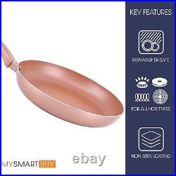 Rose Gold Pots & Pans Set 8pc Non-Stick Induction Hob Frying & Saucepan Cookware