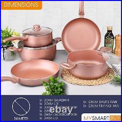 Rose Gold Pots & Pans Set 8pc Non-Stick Induction Hob Frying & Saucepan Cookware