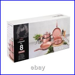 Rose Gold Pots & Pans Set 8pc Non-Stick Induction Hob Frying & Saucepan Cookware