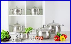 SQ Professional Lustro Stainless Steel Frying Pan Saucepan and Casserole Set