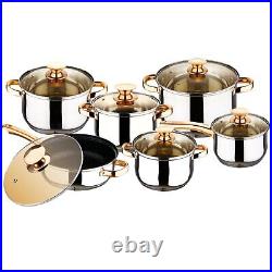 STAINLESS STEEL 12 Pcs INDUCTION HOB CASSEROLE POT COOKWARE SAUCEPAN DINING SET