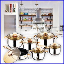 STAINLESS STEEL 12 Pcs INDUCTION HOB CASSEROLE POT COOKWARE SAUCEPAN DINING SET