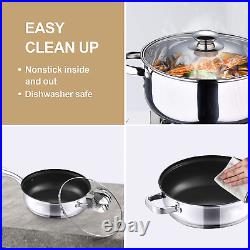 STAINLESS STEEL 12 Pcs INDUCTION HOB CASSEROLE POT COOKWARE SAUCEPAN DINING SET