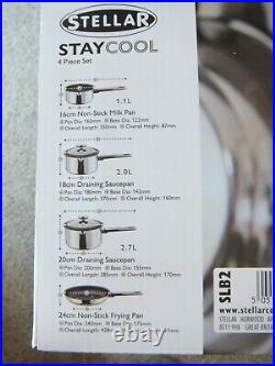 STELLAR SLB2, Stay Cool 4 Piece Draining Saucepan Set, Non-Stick, All Hobs + Box