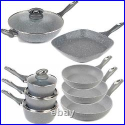 Salter 8 Piece Pan Set Saucepans Frying Wok Griddle Non-Stick Induction Grey