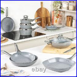 Salter 8 Piece Pan Set Saucepans Frying Wok Griddle Non-Stick Induction Grey