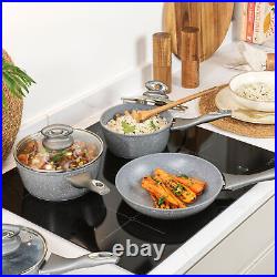 Salter 8 Piece Pan Set Saucepans Frying Wok Griddle Non-Stick Induction Grey