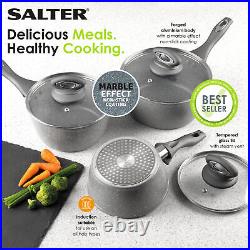 Salter 8 Piece Pan Set Saucepans Frying Wok Griddle Non-Stick Induction Grey